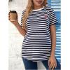 imageMakeMeChic Womens Maternity Tee Striped Crew Neck Short Sleeve Pregnancy T Shirt TopsBlue