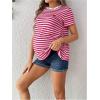 imageMakeMeChic Womens Maternity Tee Striped Crew Neck Short Sleeve Pregnancy T Shirt TopsHot Pink