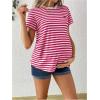 imageMakeMeChic Womens Maternity Tee Striped Crew Neck Short Sleeve Pregnancy T Shirt TopsHot Pink
