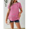 imageMakeMeChic Womens Maternity Tee Striped Crew Neck Short Sleeve Pregnancy T Shirt TopsHot Pink
