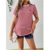 imageMakeMeChic Womens Maternity Tee Striped Crew Neck Short Sleeve Pregnancy T Shirt TopsRed