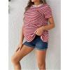 imageMakeMeChic Womens Maternity Tee Striped Crew Neck Short Sleeve Pregnancy T Shirt TopsRed