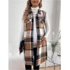 imageMakeMeChic Womens Maternity Vest Outerwear Plaid Print Collared Button Down Pregnancy Midi CoatBrown