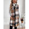 imageMakeMeChic Womens Maternity Vest Outerwear Plaid Print Collared Button Down Pregnancy Midi CoatBrown