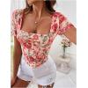 imageMakeMeChic Womens Mesh Floral Square Neck Blouse Short Sleeve Bustier Blouses Crop TopMulticolor