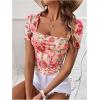 imageMakeMeChic Womens Mesh Floral Square Neck Blouse Short Sleeve Bustier Blouses Crop TopMulticolor