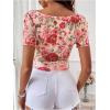 imageMakeMeChic Womens Mesh Floral Square Neck Blouse Short Sleeve Bustier Blouses Crop TopMulticolor