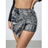 imageMakeMeChic Womens Sequin Skort Metallic Ring Linked Wrap Front Y2K Rave Sparkly Shorts SkortsSilver