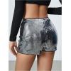 imageMakeMeChic Womens Sequin Skort Metallic Ring Linked Wrap Front Y2K Rave Sparkly Shorts SkortsSilver