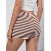 imageMakeMeChic Womens Striped Shorts Crochet Knit Pajama Micro Mini Boxer Lounge Shorts Summer BottomsBrown B
