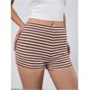 imageMakeMeChic Womens Striped Shorts Crochet Knit Pajama Micro Mini Boxer Lounge Shorts Summer BottomsBrown B