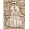 imageMakeMeChic Womens Summer 2 Piece Sets Halter Tops Ruffle Mini Skirt Set Tiered Layered SkortBeige