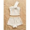 imageMakeMeChic Womens Summer 2 Piece Sets One Shoulder Metal Crop Tops Micro Shorts SetWhite