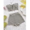 imageMakeMeChic Womens Summer 2 Piece Sets Striped Strapless Bandeau Tube Crop Tops Shorts SetBlack White