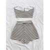 imageMakeMeChic Womens Summer 2 Piece Sets Striped Strapless Bandeau Tube Crop Tops Shorts SetBlack White