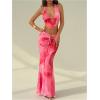 imageMakeMeChic Womens Summer 2 Piece Sets Tie Dye Backless Halter Tops Flare Maxi Skirt SetPink