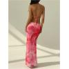 imageMakeMeChic Womens Summer 2 Piece Sets Tie Dye Backless Halter Tops Flare Maxi Skirt SetPink