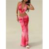 imageMakeMeChic Womens Summer 2 Piece Sets Tie Dye Backless Halter Tops Flare Maxi Skirt SetPink
