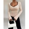 imageMakeMeChic Womens Sweetheart Neck Long Sleeve T Shirt Rib Knitted Contrast Binding Tee TopApricot