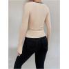 imageMakeMeChic Womens Sweetheart Neck Long Sleeve T Shirt Rib Knitted Contrast Binding Tee TopApricot