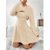 imageMakeMeChic Womens Two Piece Outfits Rib Knit Hooded Long Sleeve Crop Top and Flared Short Tank Dress SetApricot
