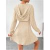 imageMakeMeChic Womens Two Piece Outfits Rib Knit Hooded Long Sleeve Crop Top and Flared Short Tank Dress SetApricot
