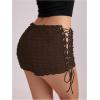 imageMakeMeChic Womens Y2K Ruffle Lace Up Micro Shorts Low Rise Rave Party Mini ShortsBrown