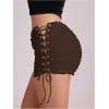 imageMakeMeChic Womens Y2K Ruffle Lace Up Micro Shorts Low Rise Rave Party Mini ShortsBrown