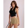 imageMakeMeChic Womens Y2K Ruffle Lace Up Micro Shorts Low Rise Rave Party Mini ShortsKhaki
