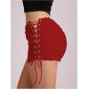 imageMakeMeChic Womens Y2K Ruffle Lace Up Micro Shorts Low Rise Rave Party Mini ShortsRed