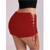 imageMakeMeChic Womens Y2K Ruffle Lace Up Micro Shorts Low Rise Rave Party Mini ShortsRed