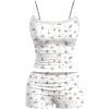 imageMakeMeChic Womens 2 Piece Cute Pajama Set Cartoon Print Ruched Cami Crop Tops and Shorts Lounge SetsWhite