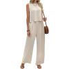 imageMakeMeChic Womens 2 Piece Linen Outfit Bow Tie Back Crew Neck Tank Tops and Wide Leg Pants SetApricot