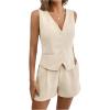 imageMakeMeChic Womens 2 Piece Outfit Casual Button V Neck Blazer Vest and High Waisted Shorts SetApricot