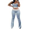 imageMakeMeChic Womens 2 Piece Outfit Gingham Lace Trim Cami Crop Top and Pants SetsBlue and White