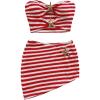 imageMakeMeChic Womens 2 Piece Outfit Metallic Starfish Striped Crop Tube Top and Skirt Summer SetRed and White