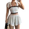 imageMakeMeChic Womens 2 Piece Outfit Polka Dots Tie Shoulder Shirred Crop Tops and Shorts SetMulticolor