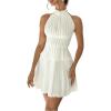 imageMakeMeChic Womens 2 Piece Outfits Tie Backless Halter Tops and Pleated Mini Skirt SetsWhite