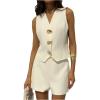 imageMakeMeChic Womens 2 Piece Set V Neck Metal Button Down Sleeveless Blazer Vest and Shorts Work OutfitWhite