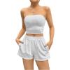imageMakeMeChic Womens 2 Piece Summer Outfits Strapless Cropped Tube Top and Wide Leg High Waist Shorts SetLight Grey