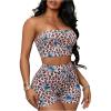 imageMakeMeChic Womens 2 Piece Y2k Outfit Butterfly Leopard Print Strapless Tube Crop Tops and Shorts SetMulticolor