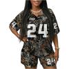 imageMakeMeChic Womens 2 Piece Y2k Outfit Camo Number Print V Neck Jersey Tops and Shorts SetMulticolor