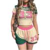 imageMakeMeChic Womens 2 Piece Y2k Outfit Letter Print Crew Neck Crop Tops and Shorts SetMulticolor