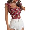 imageMakeMeChic Womens Boho Floral Camisole Sleeveless Square Neck Ruffle Summer Tank Top