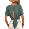 imageMakeMeChic Womens Casual Summer Crop Top Short Sleeve Backless Knot Back TShirtGreen