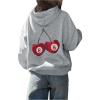 imageMakeMeChic Womens Cherry Graphic Hoodie Long Sleeve Drop Shoulder Y2K Sweatshirt Pullover Top Light Grey Small