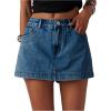 imageMakeMeChic Womens Denim Skorts Straight Leg Zip Fly Vintage 90s Summer Jean Shorts StreetwearBlue