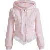 imageMakeMeChic Womens Fall Tops Floral Lace Frill Trim Sweatshirts Long Sleeve Zip Up HoodiesPink