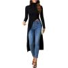 imageMakeMeChic Womens High Neck Long Sleeve T Shirt Asymmetrical High Low Hem Plain Tee Tops Black Small