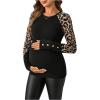 imageMakeMeChic Womens Leopard Print Maternity Tee Shirt Leopard Print Long Sleeve Round Neck Pregnancy TopsBlack